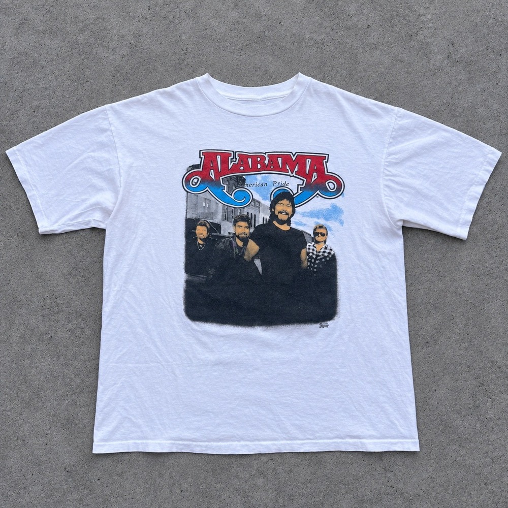 Vintage 1990 90s Alabama Band T-Shirt American Pride Belton  White Large USA